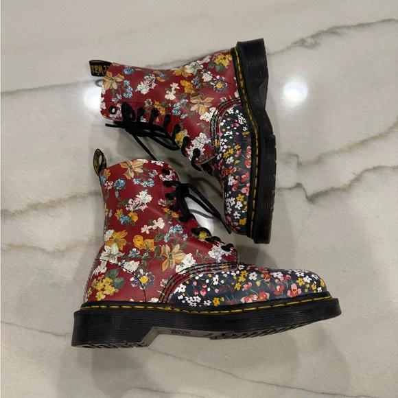 Dr Martens 1460 Pascal Boots Size 5 Floral Clash Wanderlust Red Purple - Picture 7 of 14